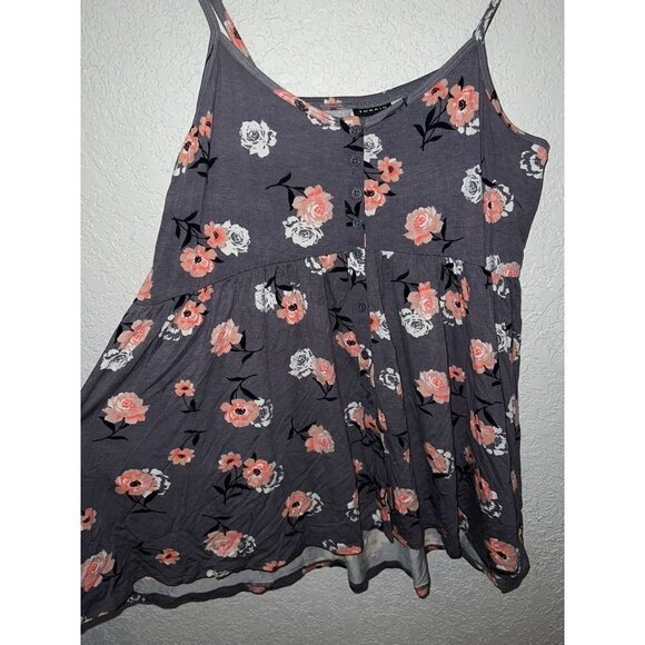 TORRID Size 1 Gray Floral Button Front Cami Tank Top 1X Pink White Cotton (x) - Picture 4 of 7
